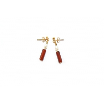 Orange Carnelian and Freshwater Pearl Drop Earrings